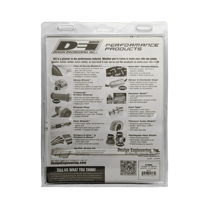DEI Protect-A-Boot Spark Plug Wire Protector Kit - 4 Cylinder Kit - Black