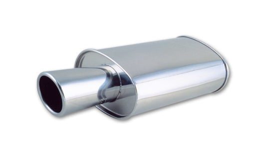 Vibrant StreetPower Oval Muffler with 4in Round Tip Angle Cut Rolled Edge - 2.5in inlet I.D
