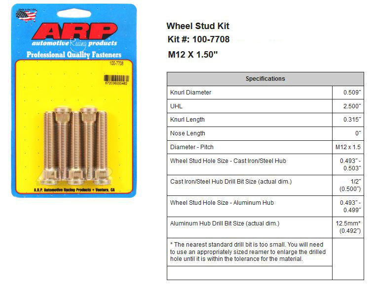 ARP Wheel Studs Nissan 240sx S13 Front/Rear & S14 Rear M12x1.50mm