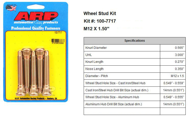 ARP Wheel Studs Nissan 240sx S14 Front - M12x1.50mm