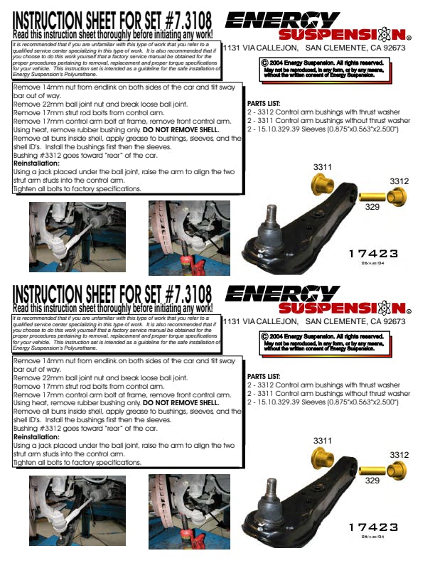 Energy Suspension 240sx S13 Front Control Arm Bushing Set - RED