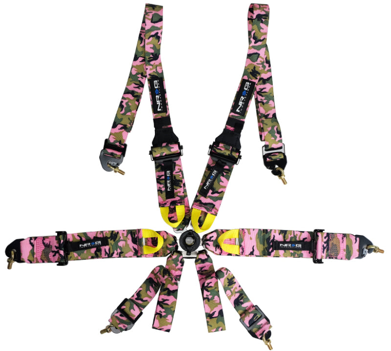 NRG FIA 6 point 3in Seat Belt - Rotary CamLock Harness - Pink Camo