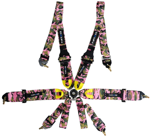 NRG FIA 6 point 3in Seat Belt - Rotary CamLock Harness - Pink Camo