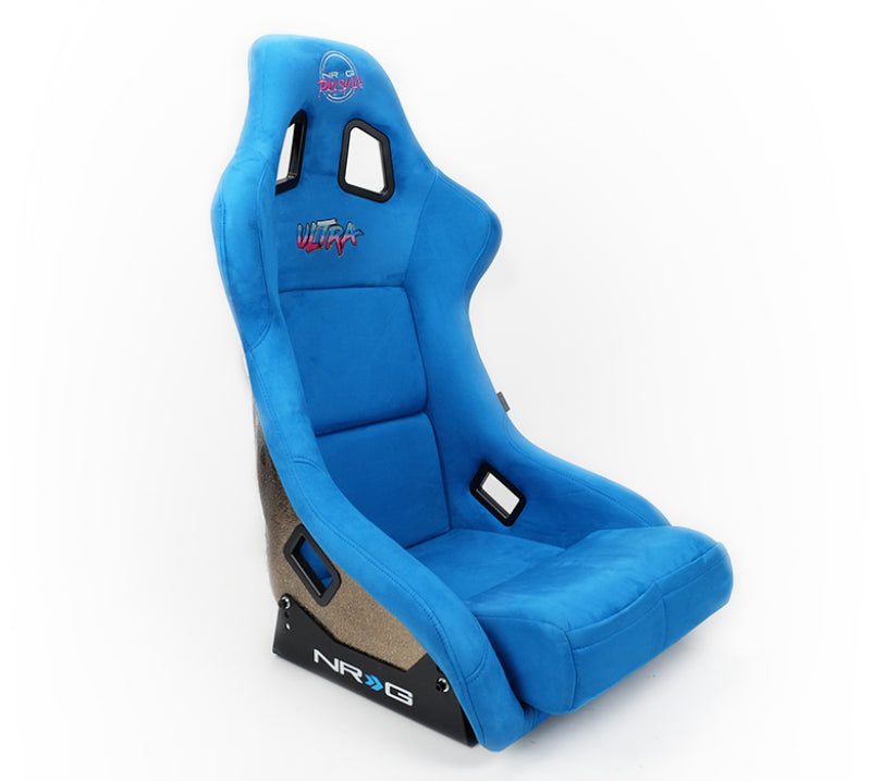 NRG FRP Bucket Seat ULTRA Edition Blue Alcantara / Gold Glitter Back - Large