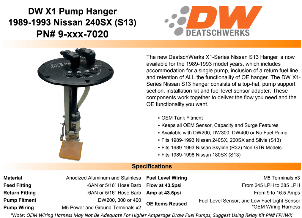 DeatschWerks X1 Fuel Tank Hanger 240sx S13 (No-Pump)