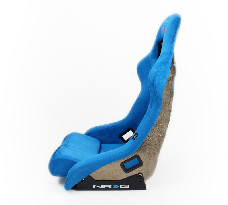 NRG FRP Bucket Seat ULTRA Edition Blue Alcantara / Gold Glitter Back - Large