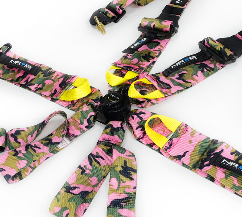 NRG FIA 6 point 3in Seat Belt - Rotary CamLock Harness - Pink Camo