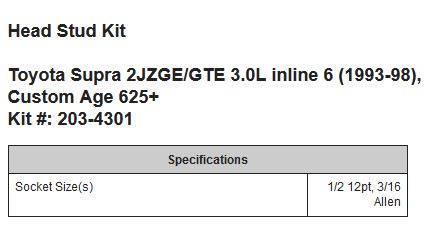 ARP Head Stud Kit Toyota 2JZ GE / 2JZ GTE Custom Age 625+