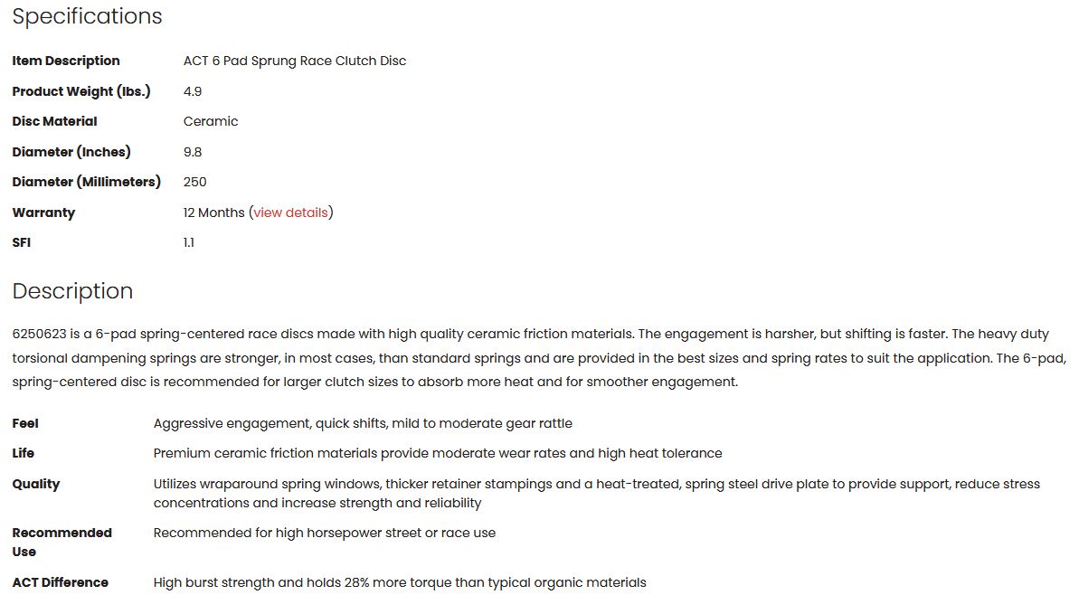 ACT 6 Pad Sprung Race Clutch Disc 2JZ GTE