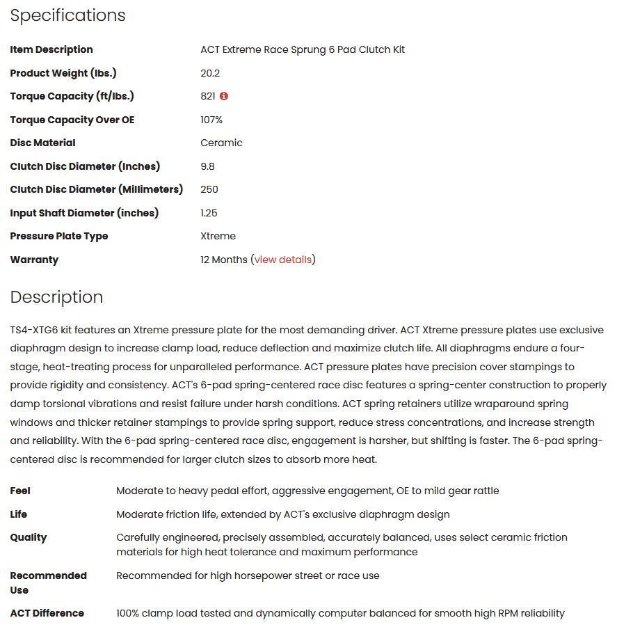 ACT Extreme Race Sprung 6 Pad Clutch Kit 2JZ GTE 821tq