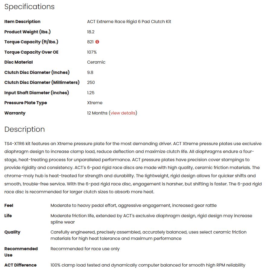ACT Extreme Race Rigid 6 Pad Clutch Kit 2JZ GTE 821tq