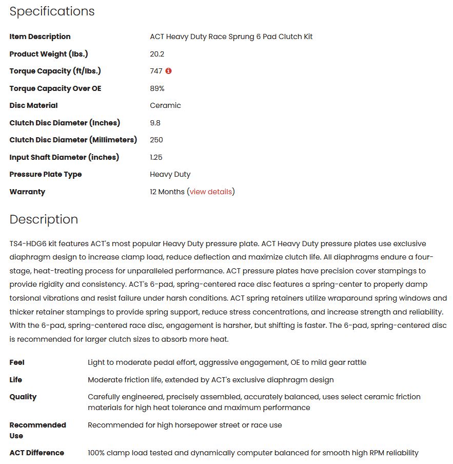 ACT Heavy Duty Race Sprung 6 Pad Clutch Kit 2JZ GTE 747tq