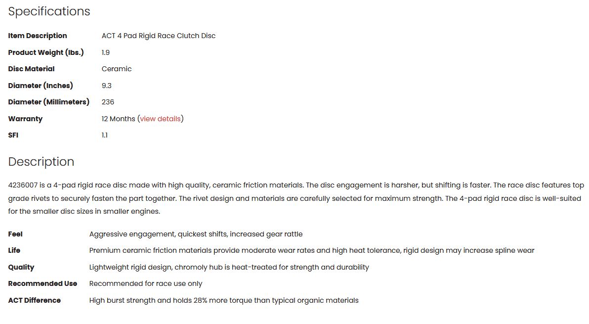 ACT 4 Pad Rigid Race Clutch Disc 2JZ (non turbo)