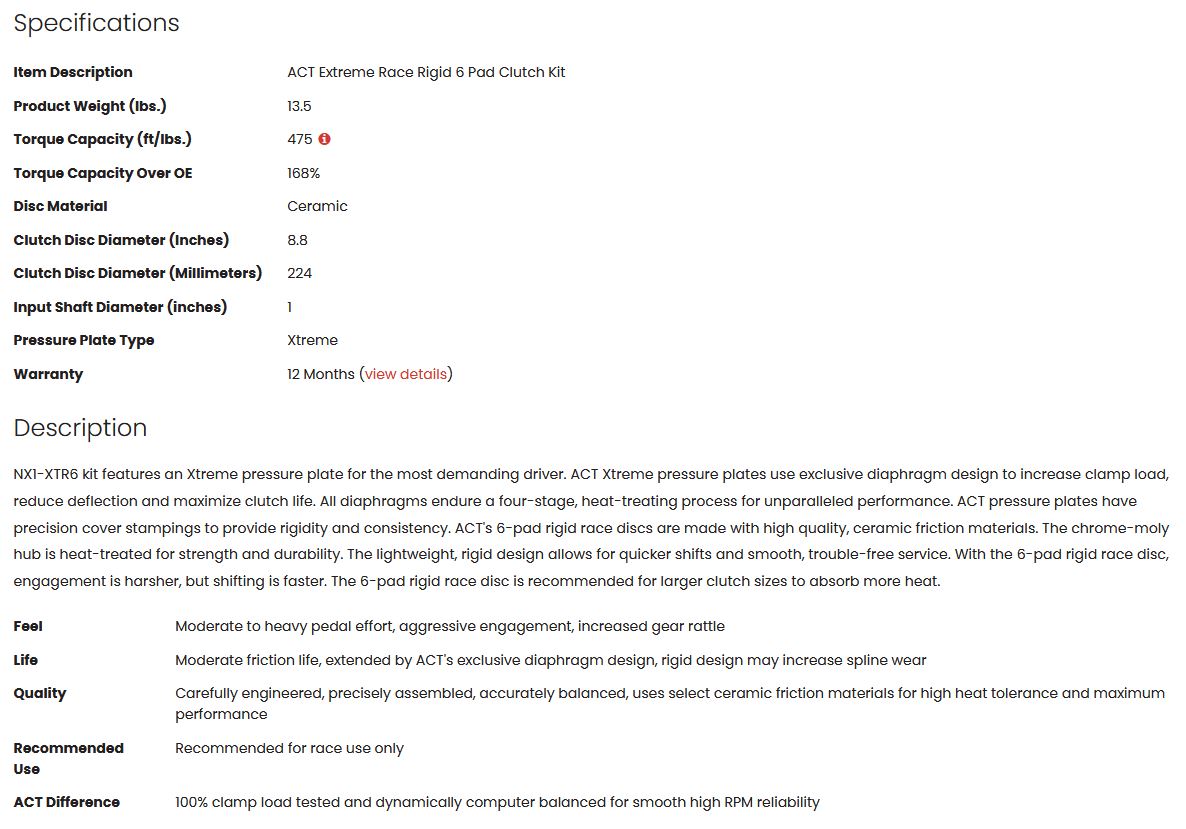 ACT Extreme Race Rigid 6 Pad Clutch Kit 240sx KA24E KA24DE 475tq