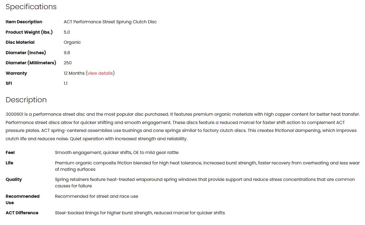 ACT Performance Street Sprung Clutch Disc 2JZ GTE