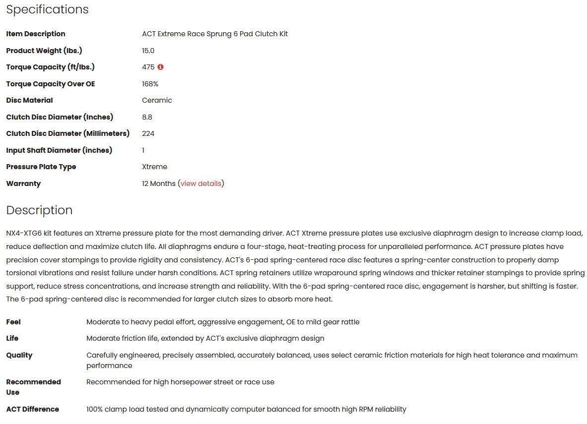 ACT Extreme Race Sprung 6 Pad Clutch Kit 240sx KA24DE