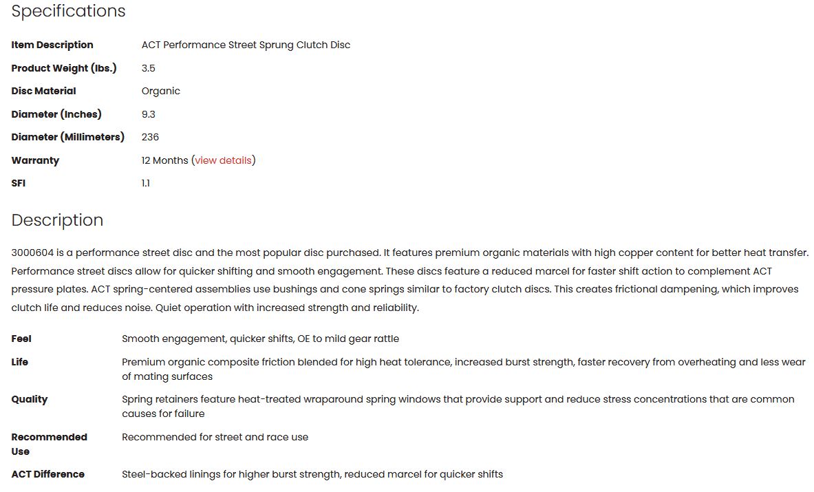 ACT Performance Street Sprung Clutch Disc 2JZ (non turbo)