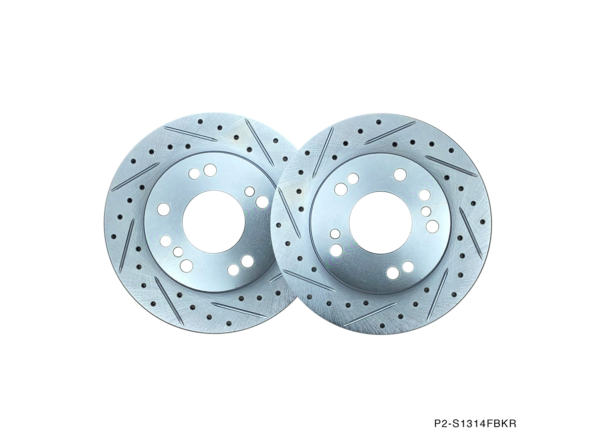 P2M 89-98 240SX S13 S14 - Front Slotted Drilled Brake 4 & 5x114.3 Lugs Rotors - PAIR