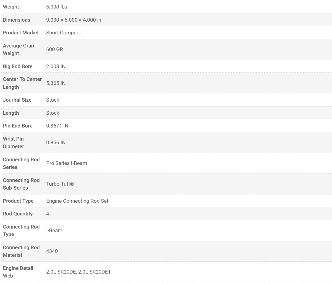 Manley Turbo Tuff Pro Series I-Beam Connecting Rod Set - SR20DET / SR20DE