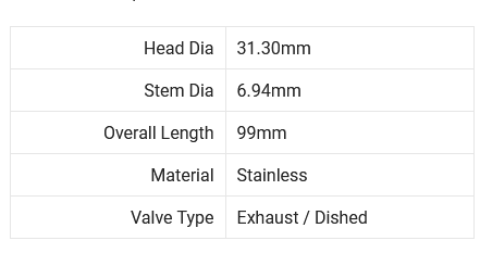 Brian Crower Nissan KA24DE 31.30mm Exhaust Valves (set/8)