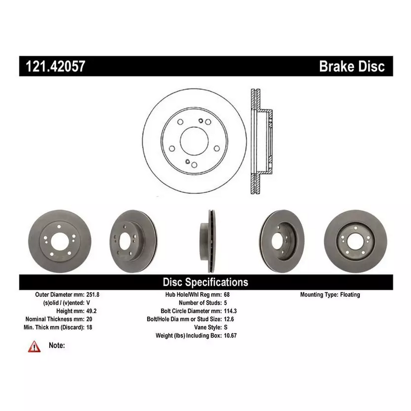 Centric 240sx S13 / S14 (94-96) 5 Lugs Front Rotor Ctek 121.42057 - SINGLE