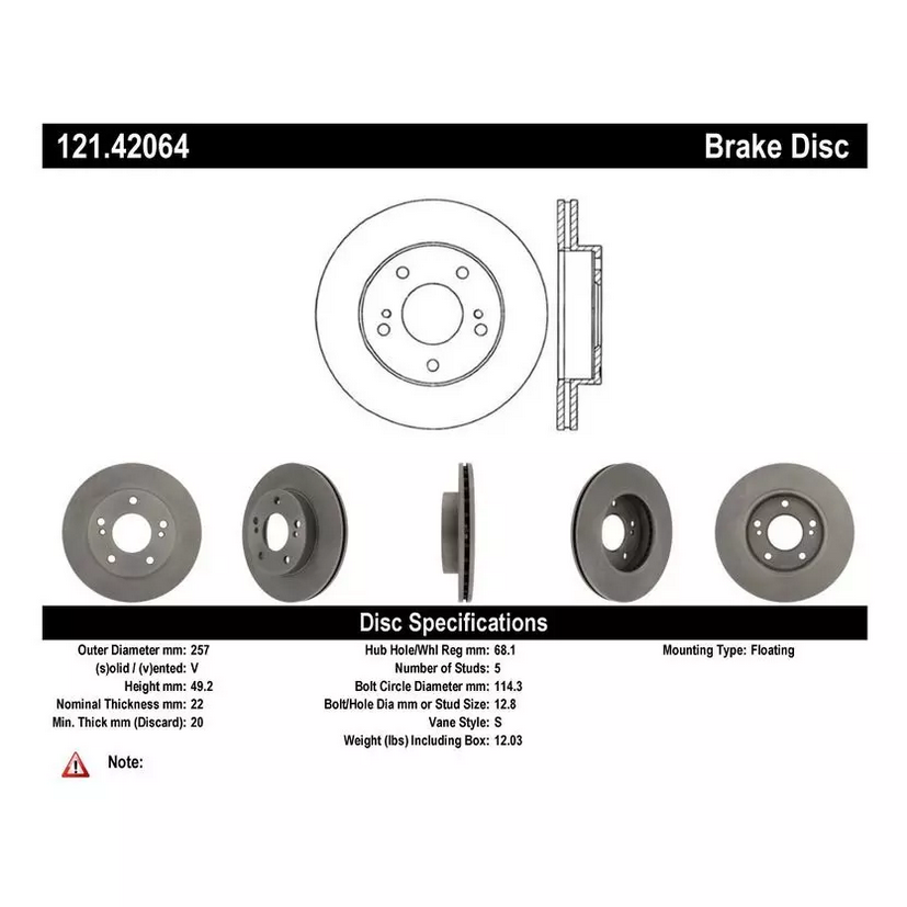 Centric 240sx S13 / S14 (96-98) 5 Lugs Front Rotor Ctek 121.42064 - SINGLE