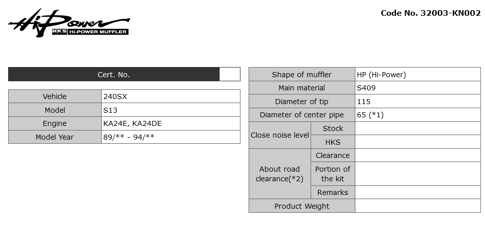HKS Hi Power Catback Exhaust Muffler - 240SX S13 KA24/SR20