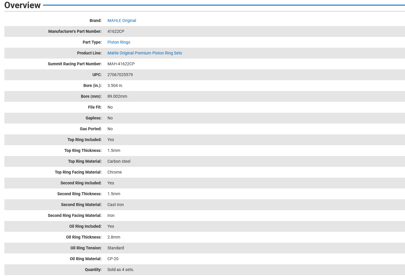 Mahle Premium Chrome Piston Ring Set Nissan 240sx KA24E / KA24DE - 41622CP