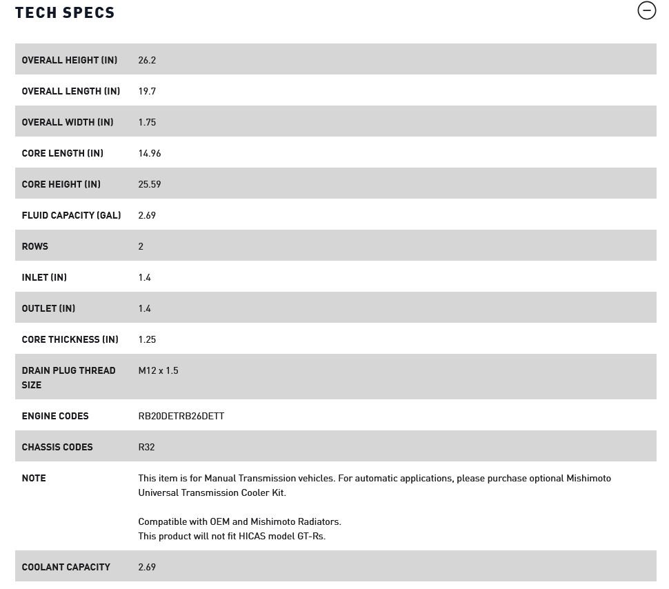 Mishimoto R32 Nissan Skyline Manual Aluminum Radiator