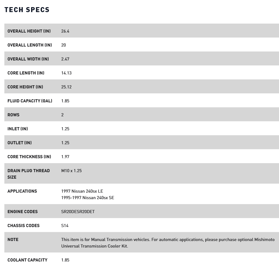 Mishimoto 95-98 Nissan 240sx S14 SR20DET 2-Row Aluminum Radiator