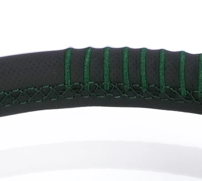 NRG 350mm Steering Wheel 1.5in Dish Black Perforated Leather Emerald Stitching - Reinforced