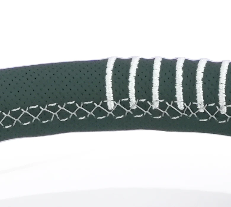 NRG Steering Wheel 1.5in Dish 350mm - Emerald Perforated Leather - Silver Stitching Reinforced Spoke