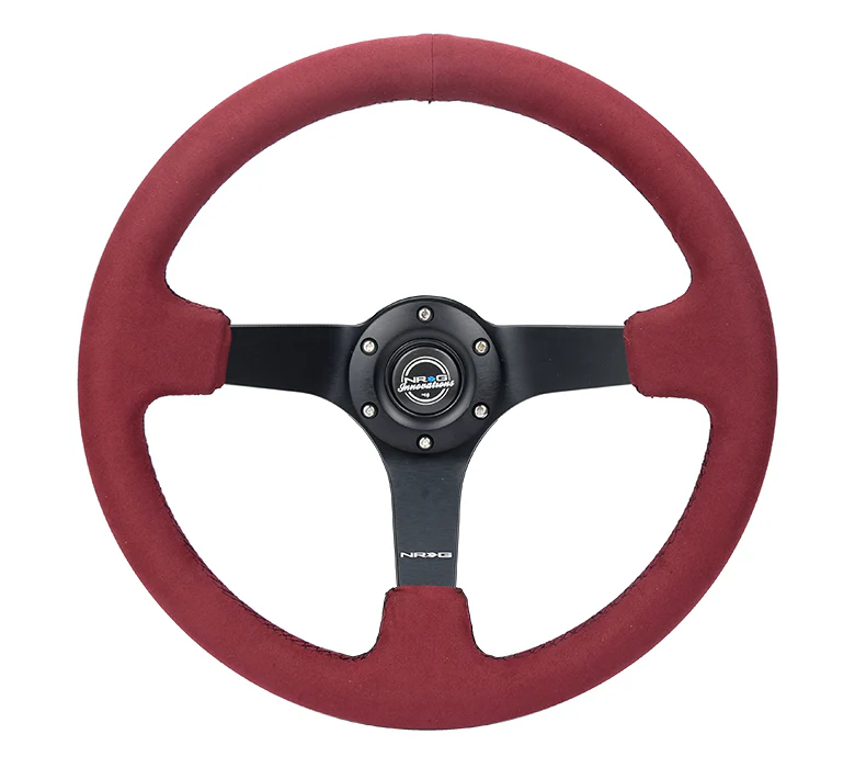 NRG 350mm Sport Wheel 3 Spokes - 3in Deep - Burgundy Alcantara Suede