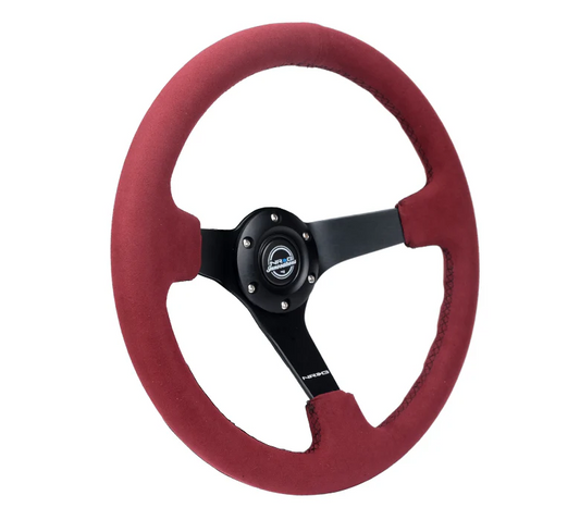 NRG 350mm Sport Wheel 3 Spokes - 3in Deep -  Burgundy Alcantara Suede