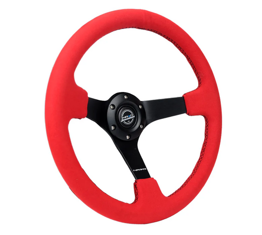 NRG 350mm Sport Wheel 3 Spokes - 3in Deep - Red Alcantara Suede