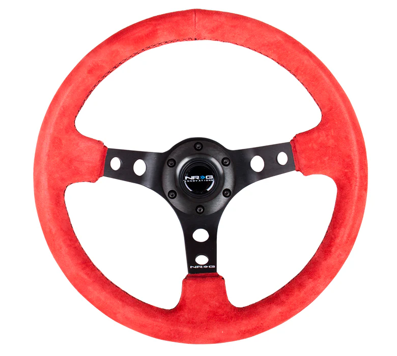 NRG Reinforced Steering Wheel 350mm / 3in Deep - Red Suede
