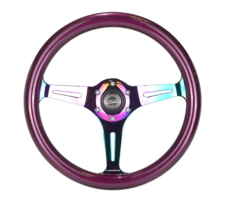 NRG Classic Wood Grain Steering Wheel 350mm - Purple Pearl w/ Neochrome Spoke