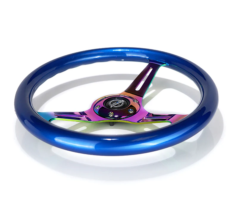 NRG Classic Wood Grain Steering Wheel 350mm Blue Pearl w/Neochrome Spokes