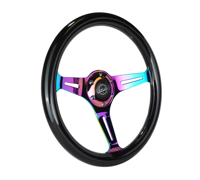 NRG Classic Wood Grain Steering Wheel 350mm Black Paint w/Neochrome Spoke
