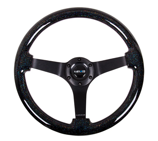 NRG Reinforced Steering Wheel 350mm / 3in Deep - Black Sparkle Wood Grain