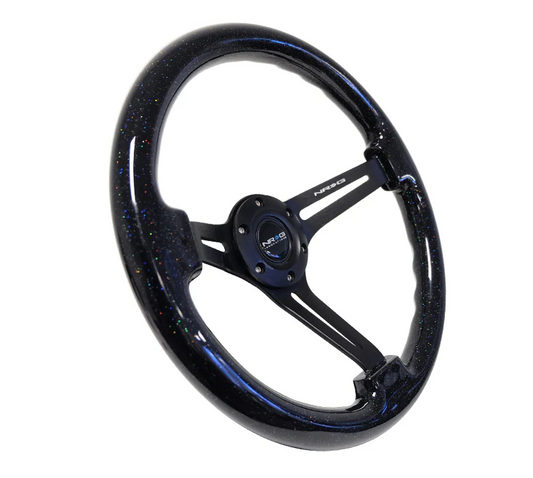 NRG Reinforced Steering Wheel 350mm / 3in. Deep - Black with Flake Wood