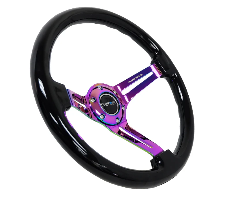 NRG Reinforced Steering Wheel 350mm / 3in. Deep - Black w/ Neochrome spokes