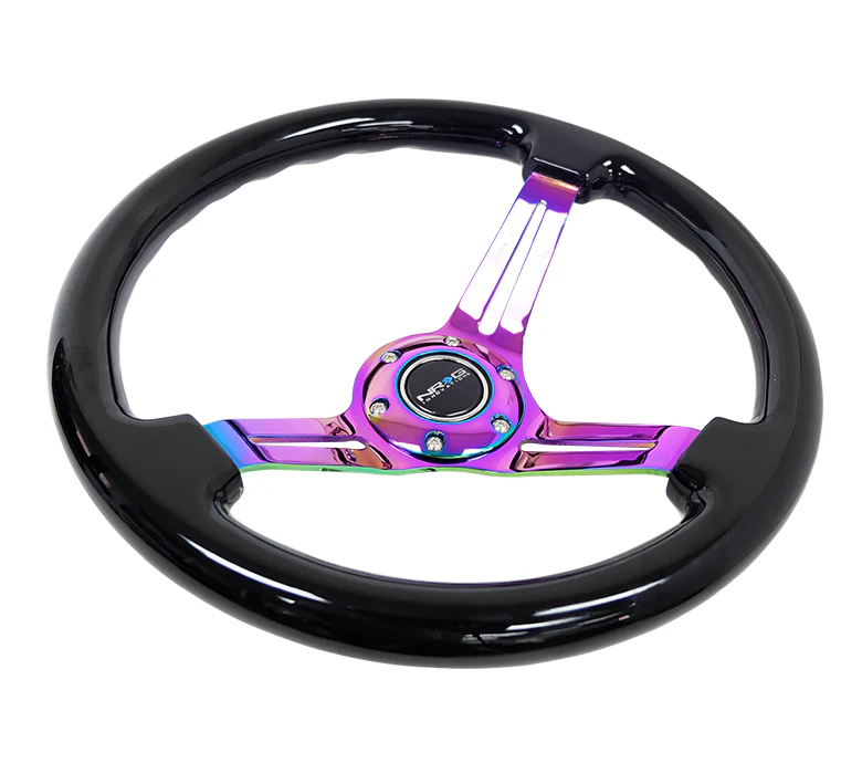NRG Reinforced Steering Wheel 350mm / 3in. Deep - Black w/ Neochrome spokes