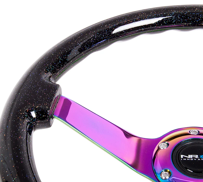 NRG Reinforced Steering Wheel 350mm / 3in Deep - Black Sparkle w/ Neochrome Spokes