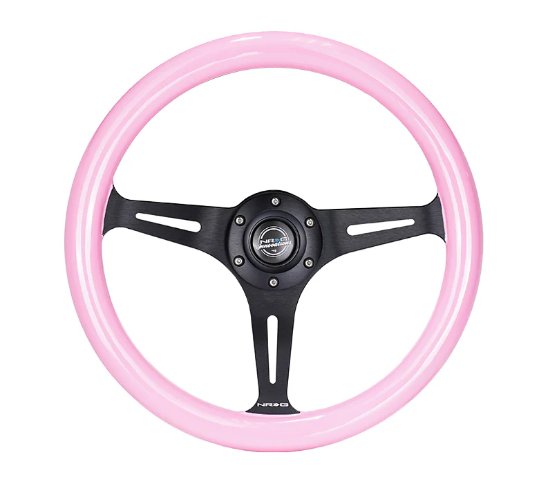 NRG Classic Wood Grain Steering Wheel 350mm - Pink w/Black Spokes