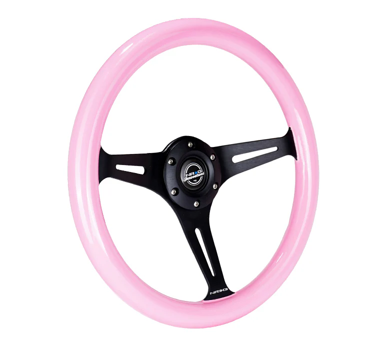 NRG Classic Wood Grain Steering Wheel 350mm - Pink w/Black Spokes