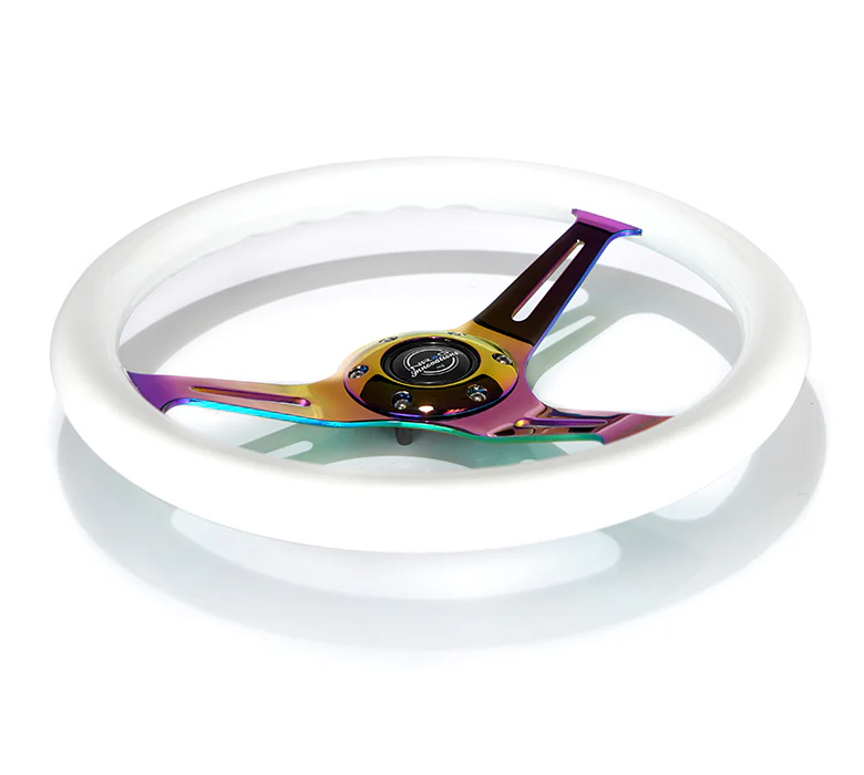 NRG Classic Wood Grain Steering Wheel 350mm - White w/Neochrome Spokes