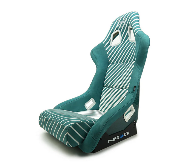 NRG FRP Bucket Seat Retro Style - Green White Stripes w/Brackets - Large