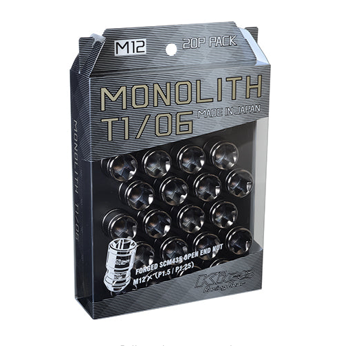 Project Kics 12x1.25 Glorious Black T1/06 Monolith Lug Nuts - 20 Pcs