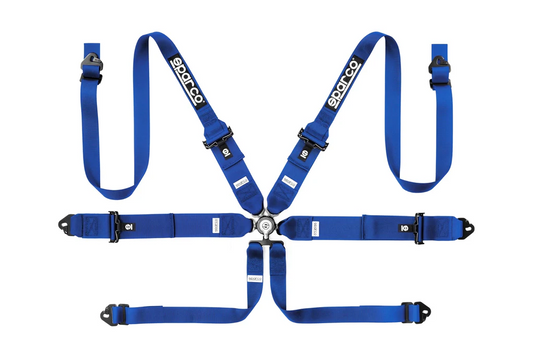 Sparco 6pt FIA Seat Belt Harness Steel 3in to 2in Camlock - Blue